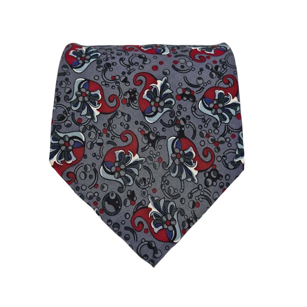 CHRISTIAN DIOR MONSIEUR 4" SILK TIE – GRAY / MULTICOLOR FLEUR-DE-LIS PATTERN